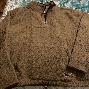 VS PINK Olive Green Quarter Zip Sherpa